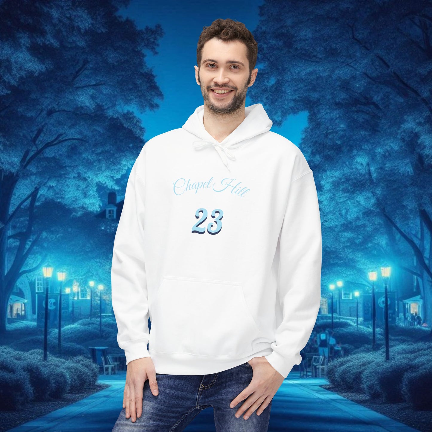 Chapel Hill 23 Unisex Fleece Hoodie, Cozy Sportswear for Fans, Game Day Apparel, Gift for Him/Her, Casual Wear