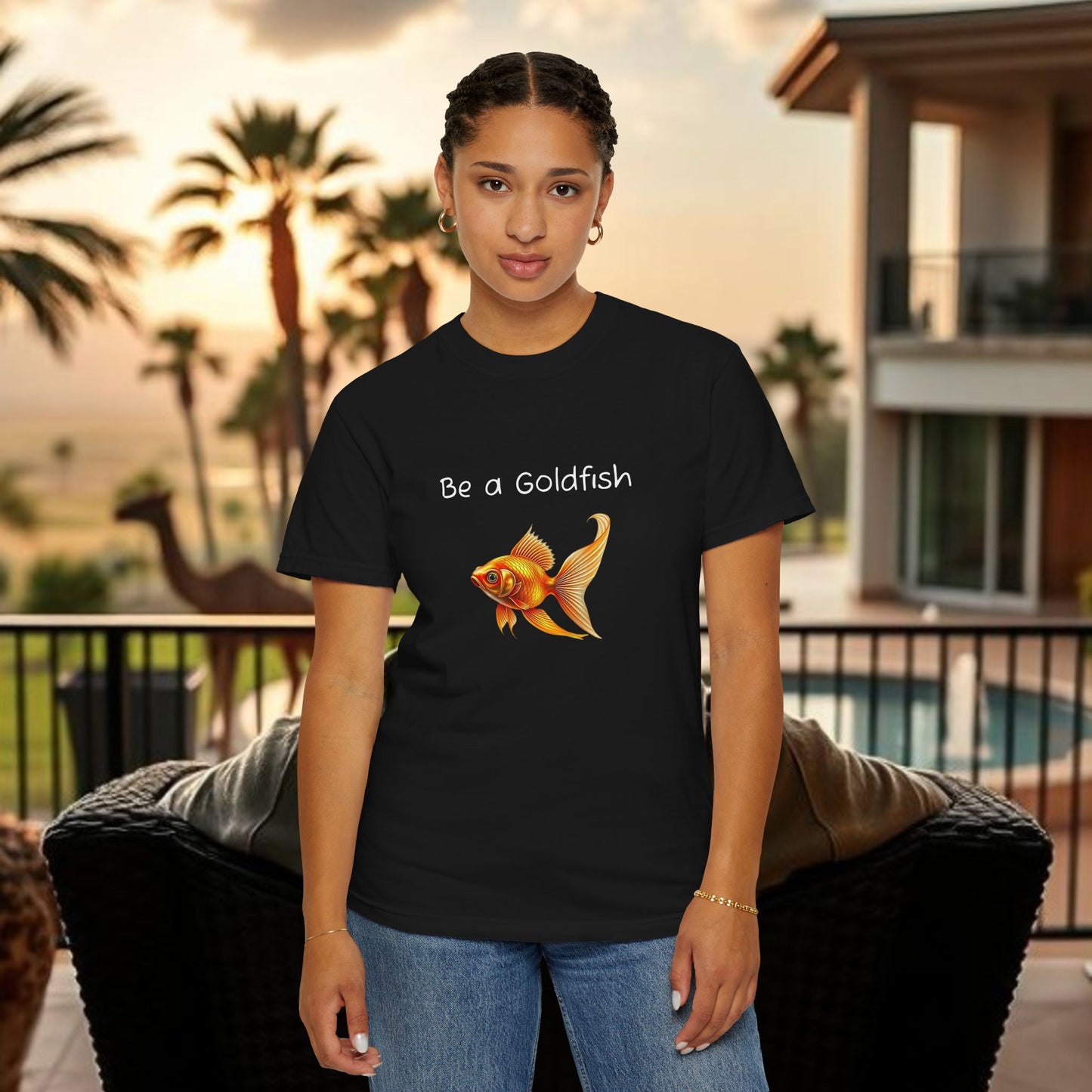 Be a Goldfish T-Shirt, Unisex Garment-Dyed Tee, Movie Reference Shirt, Casual Summer Shirt, Fun Gift for Athletes, Relaxed Fit Top