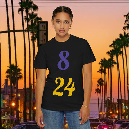 Legend Tribute Unisex Garment-Dyed T-Shirt with '8 & 24' and 'Bean' Text - Casual Wear, Gift for Friends