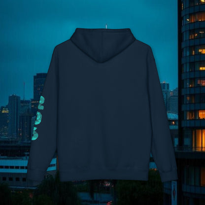Seattle Script Hoodie — Minimalist City Sweatshirt with 206 Sleeve