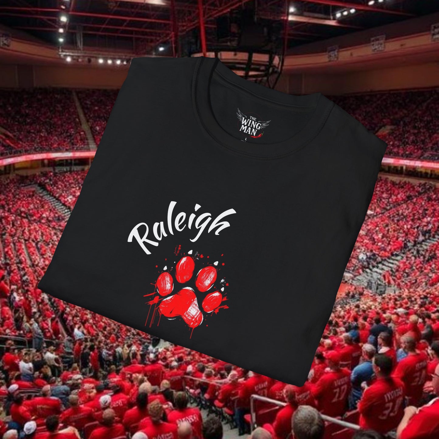 Raleigh Paw Print Unisex Softstyle T-Shirt, Fan Gear, College Spirit Wear, Game Day Apparel, Unique Gift for Students