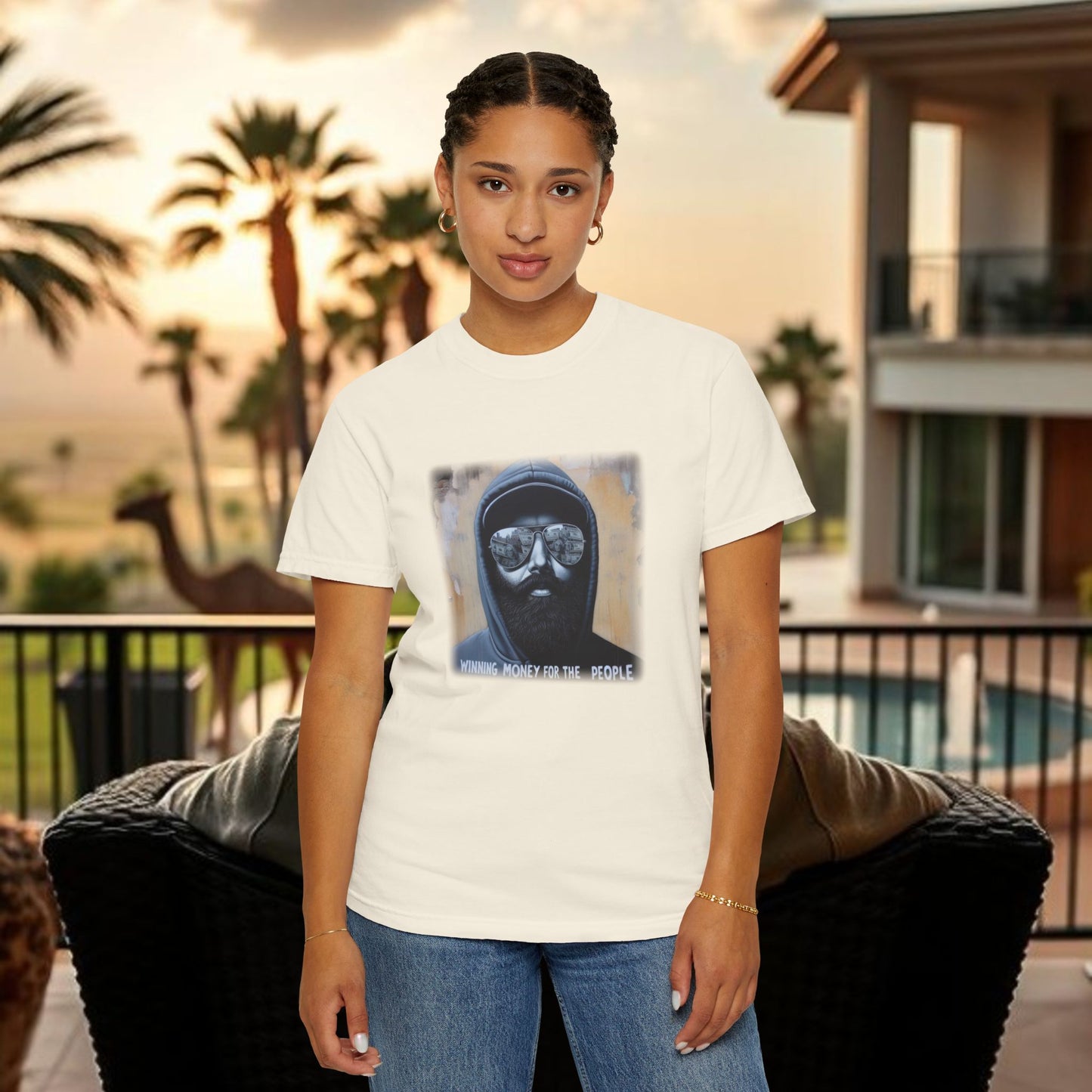 Wing Man Winning Money for The People, Urban Graphic T-shirt, Unisex Garment-Dyed Tee, Streetwear Style, Casual Summer Wear