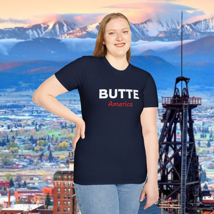 Butte, America Unisex Softstyle T-Shirt - Cozy Apparel for Locals, Travel Souvenir, Gift Idea, Casual Wear, Adventure Tee