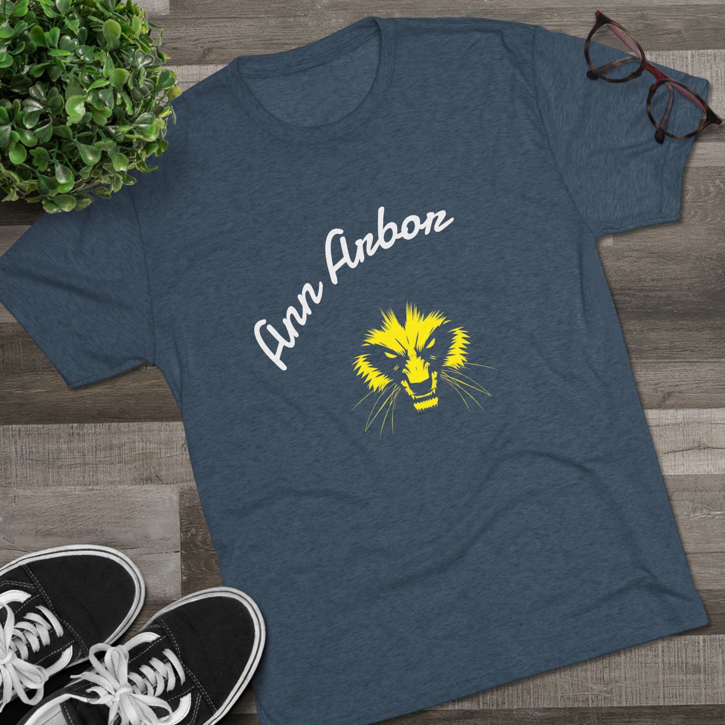 Ann Arbor Script Tee — Vintage Maize & Blue University T‑Shirt, Perfect for Gameday