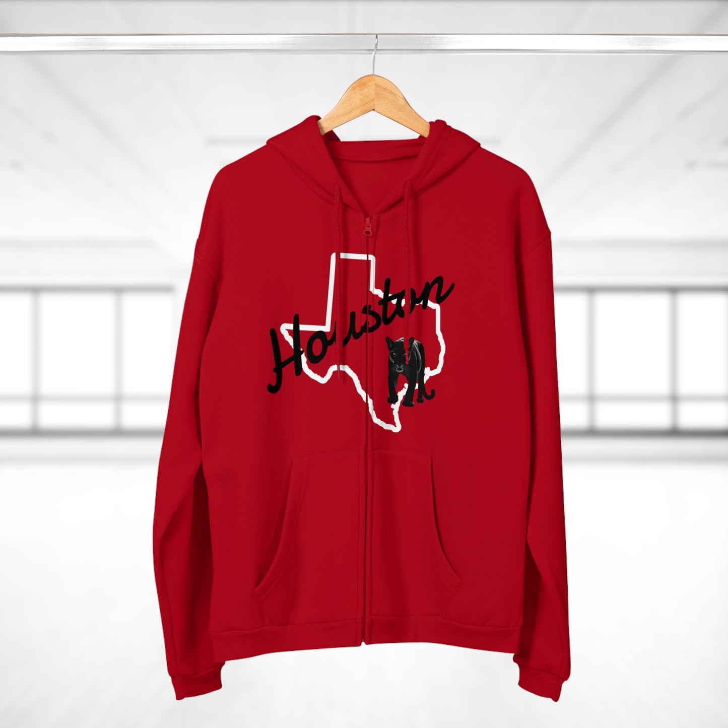 Houston Texas Zip Hoodie — State Outline With Houston Script & Lone Star Design