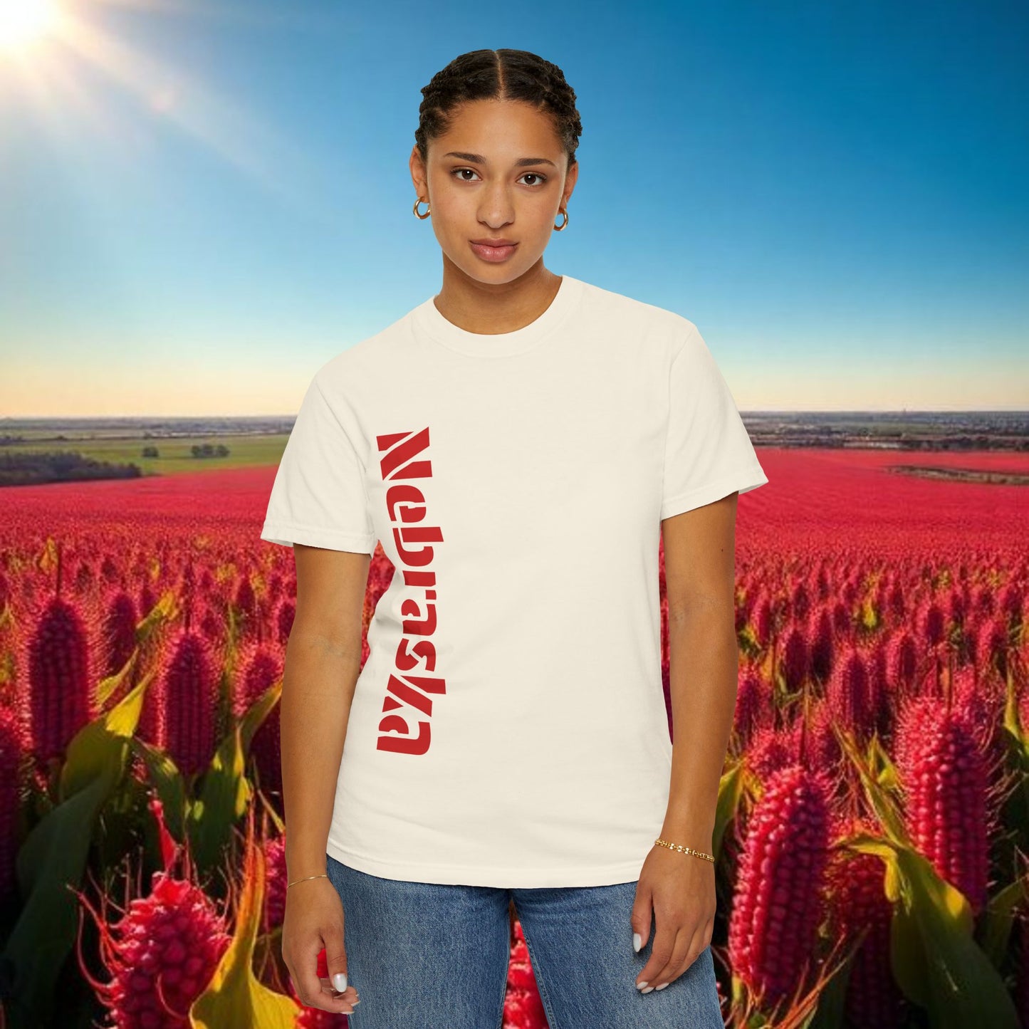 Lincoln Nebraska Area Code T-Shirt — White Tee with Red "Nebraska" & 402 Back Print, Soft-Style T-Shirt