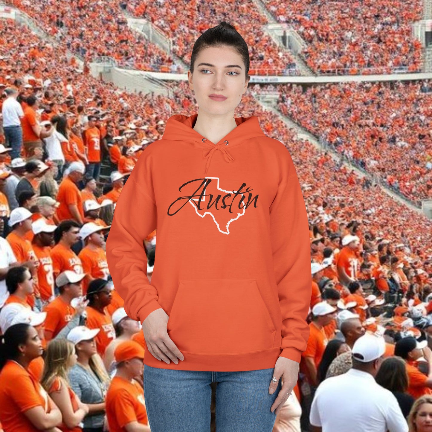 Austin Script Texas Outline Hoodie — Orange City Pride Pullover