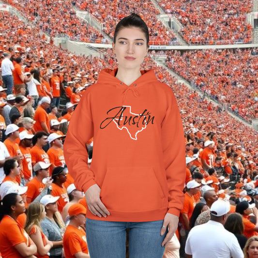 Austin Script Texas Outline Hoodie — Orange City Pride Pullover