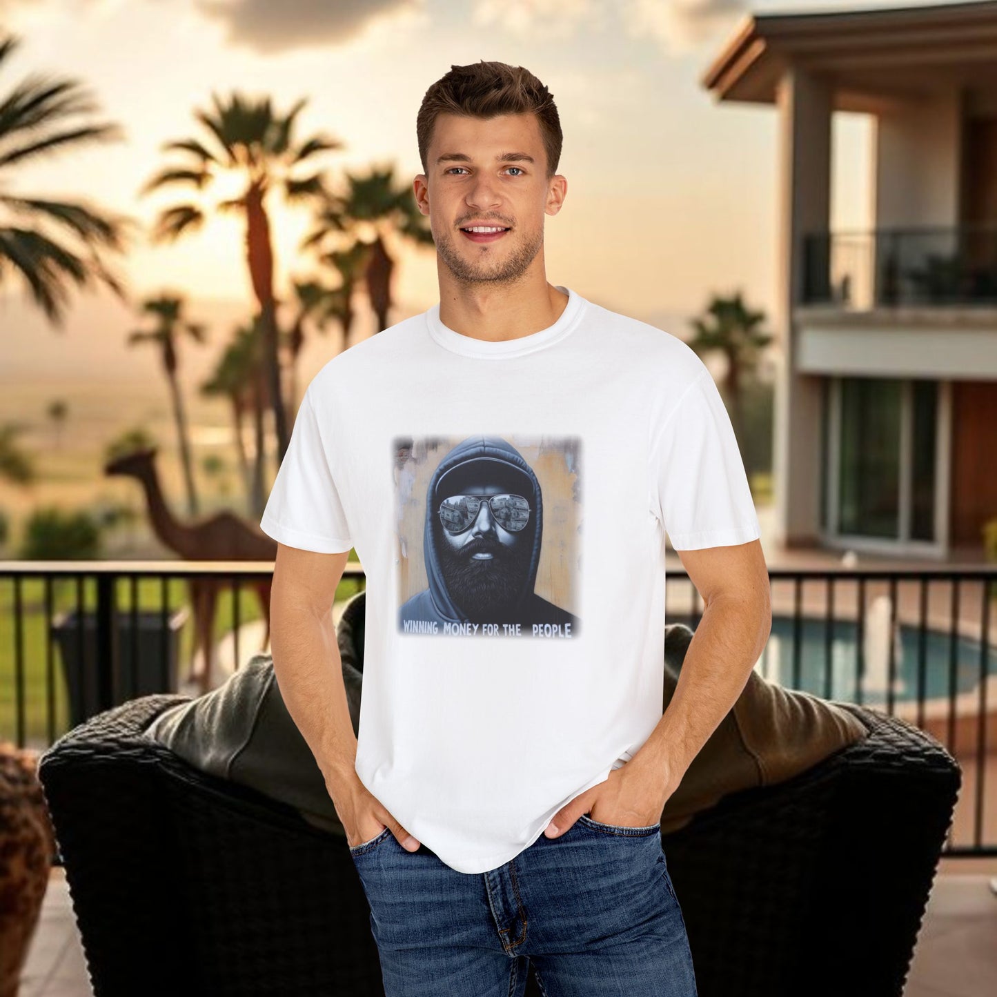 Wing Man Winning Money for The People, Urban Graphic T-shirt, Unisex Garment-Dyed Tee, Streetwear Style, Casual Summer Wear