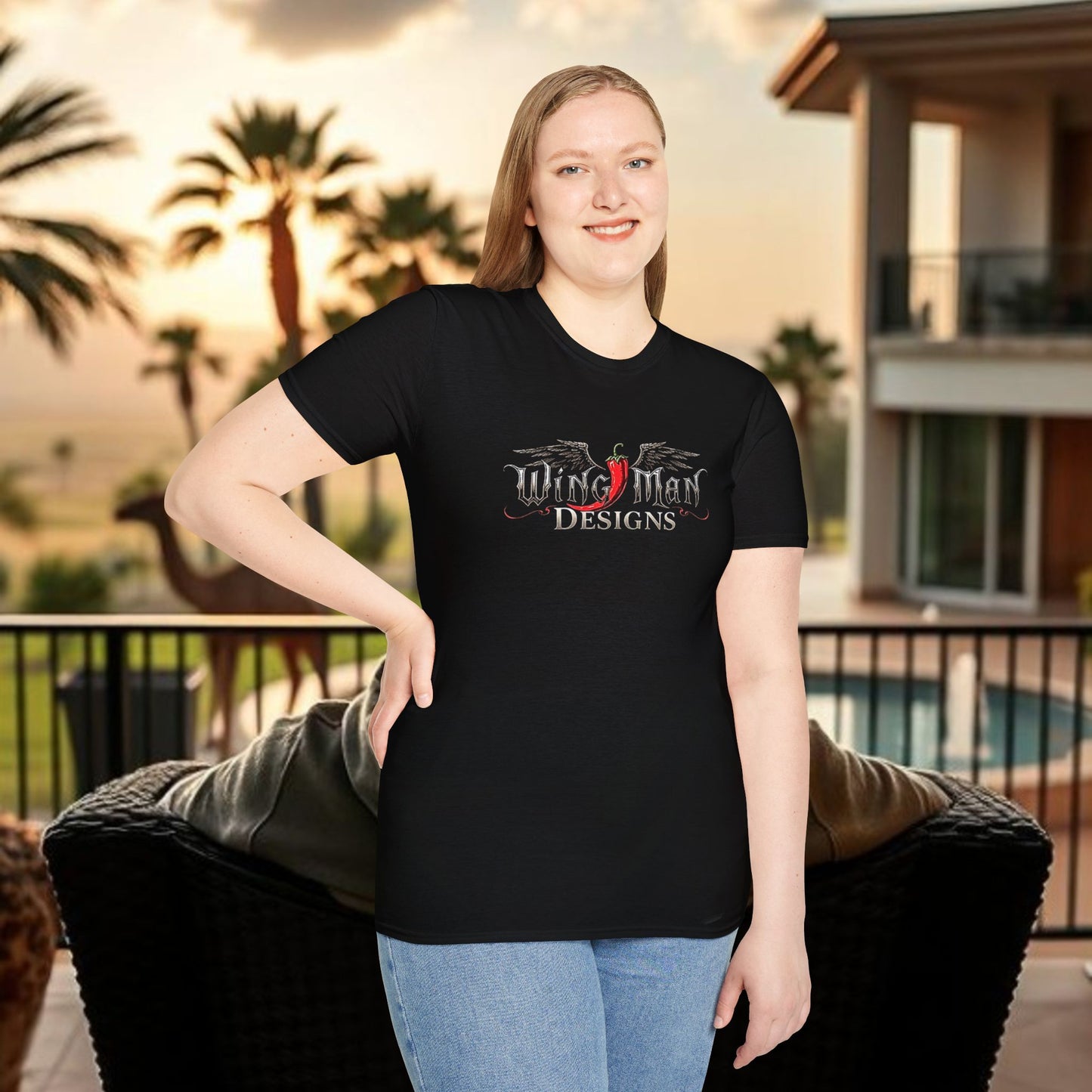 Wing Man Designs Unisex Softstyle T-Shirt, Cool Graphic Tee, Gift for Him/Her, Casual Everyday Wear, Perfect for Celebrations