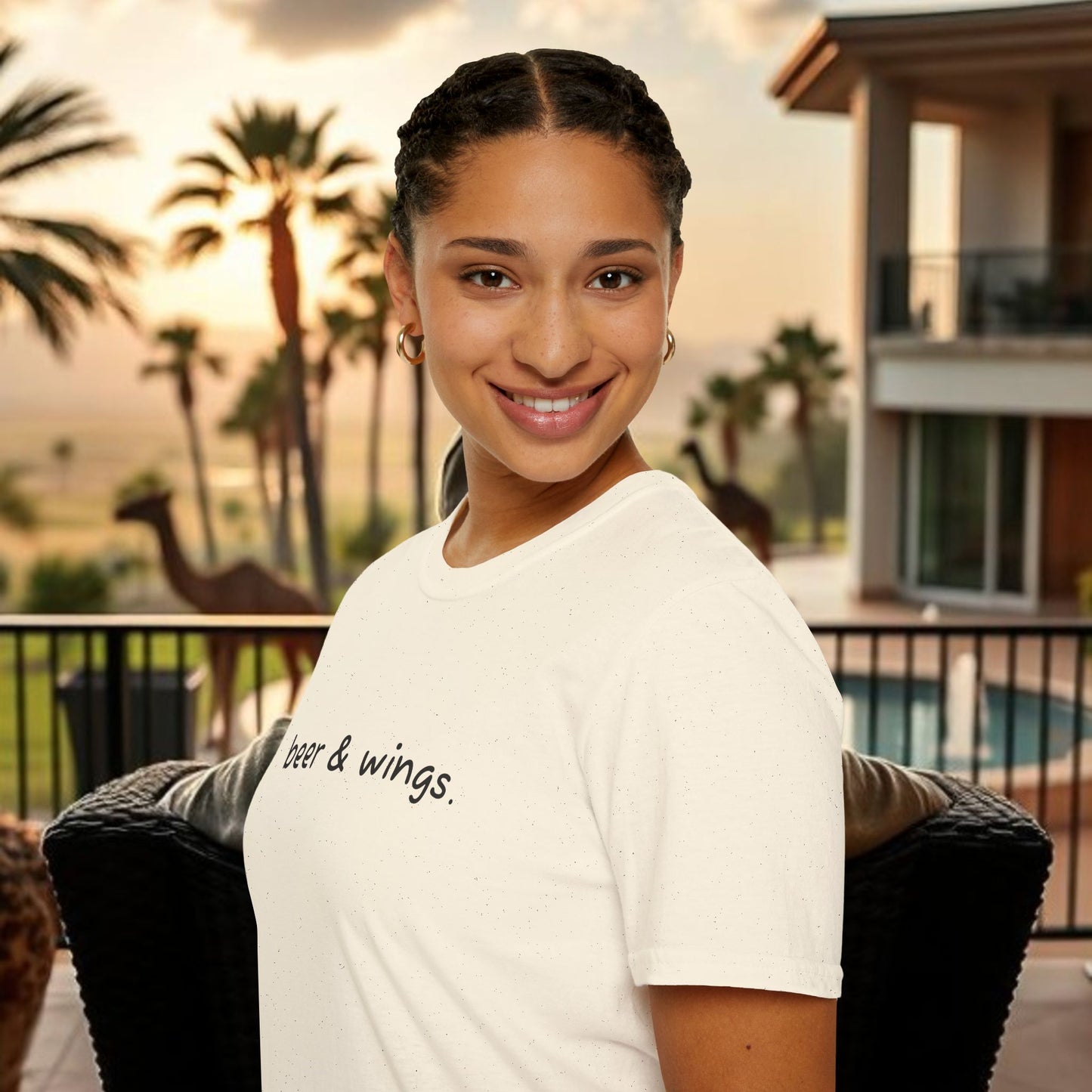 Beer & Wings Unisex Softstyle T-Shirt, Casual Gift for BBQ Lovers, Fun Drink Shirt, Summer Party Apparel, Unique Gift for Foodies