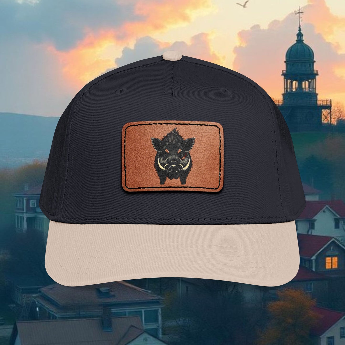 Wild Boar Leather Patch Baseball Cap — Mid Profile
