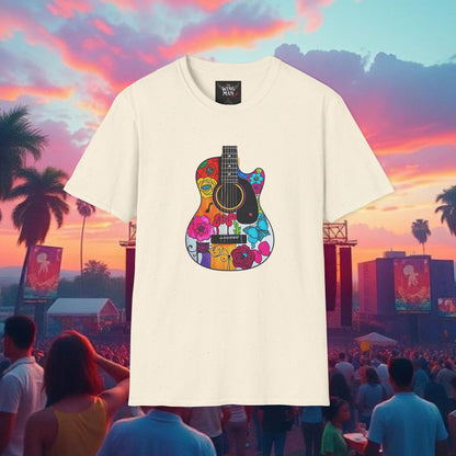 Colorful Acoustic Guitar T-Shirt, Music Lover's Tee, Festival Wear, Gift for Musicians, Vibrant Graphic Shirt