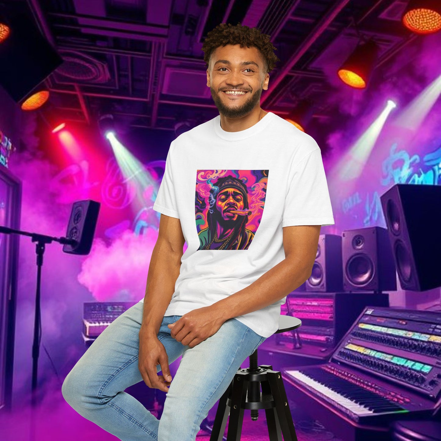 Vibrant Unisex Graphic Tee, Funky Smoke Art Shirt, Casual Streetwear, Gift for Music Lovers, Trendy Summer Top, Unique Festival Wear