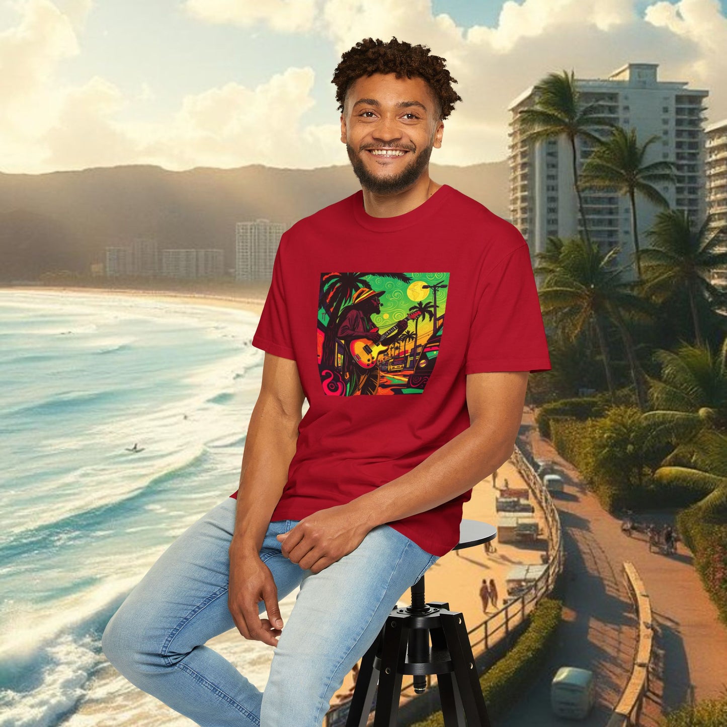 Vibrant Beach Vibes Unisex T-Shirt - Music & Paradise Design
