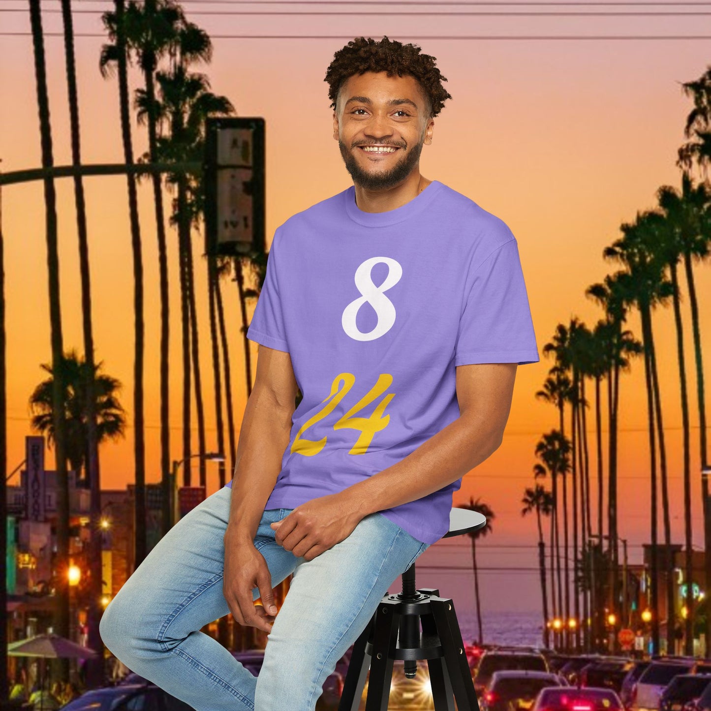 Legend Tribute Unisex Garment-Dyed T-Shirt with '8 & 24' and 'Bean' Text - Casual Wear, Gift for Friends