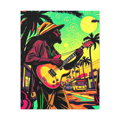 Vibrant Musician Canvas Art | Retro Guitarist Wall Decor, Bohemian Home Decor, Music Lover Gift, Colorful Art Print, Festival Aesthetic