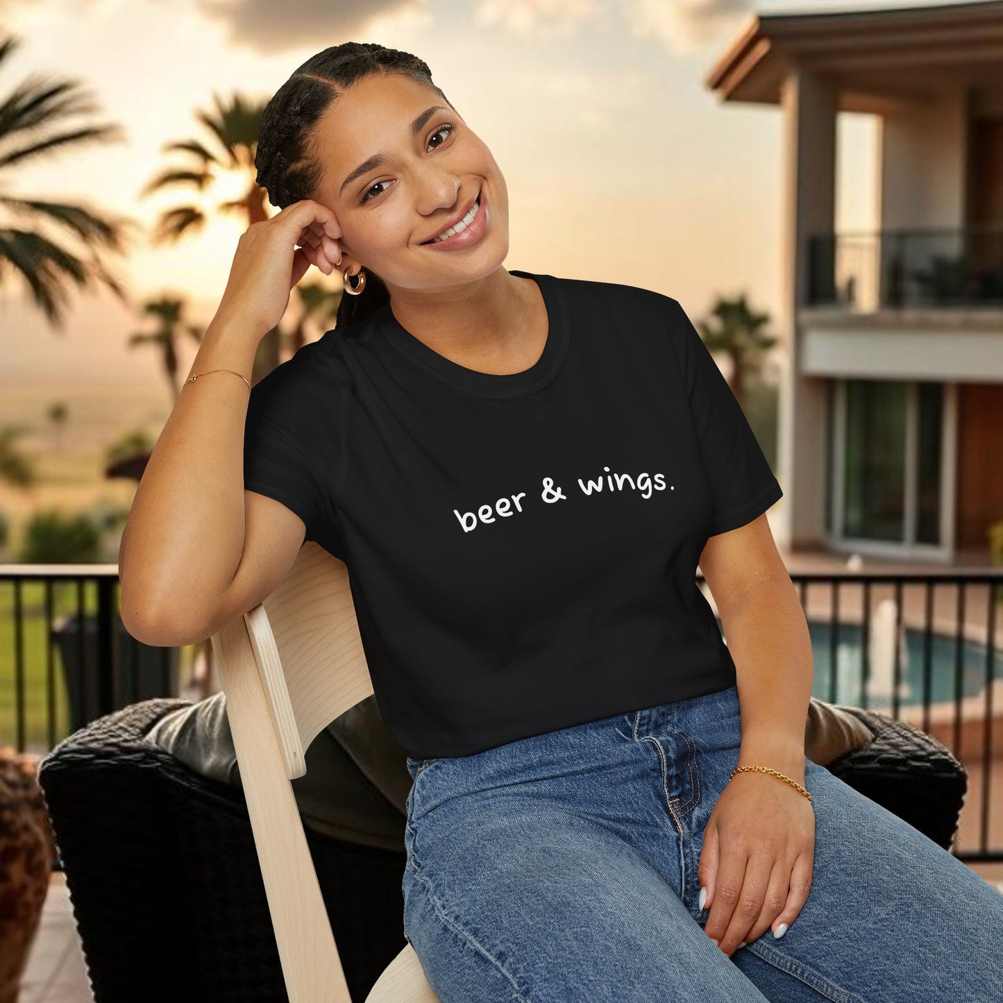 Beer & Wings Unisex Softstyle T-Shirt, Casual Gift for BBQ Lovers, Fun Drink Shirt, Summer Party Apparel, Unique Gift for Foodies