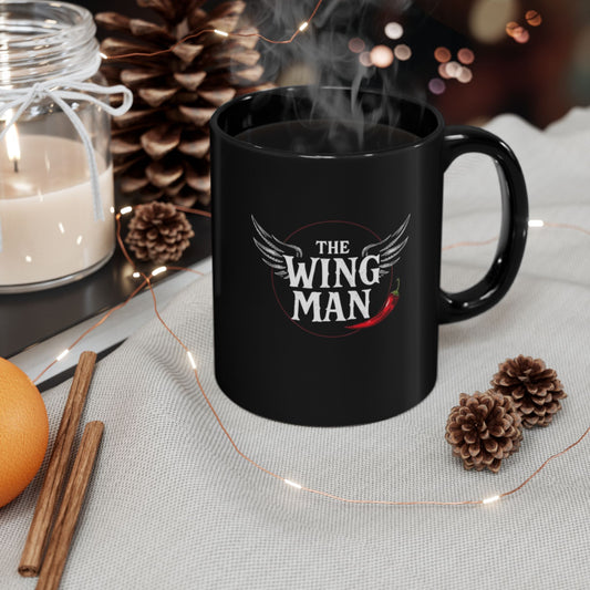 The Wing Man Black Coffee Mug — Spicy Chili Logo 11oz & 15oz