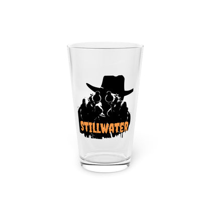 Stillwater Cowboy Pint Glass, 16oz Beer Mug, Western Home Bar Decor, Gun and Hat Design, Unique Gift for Him, Cowboy Enthusiast