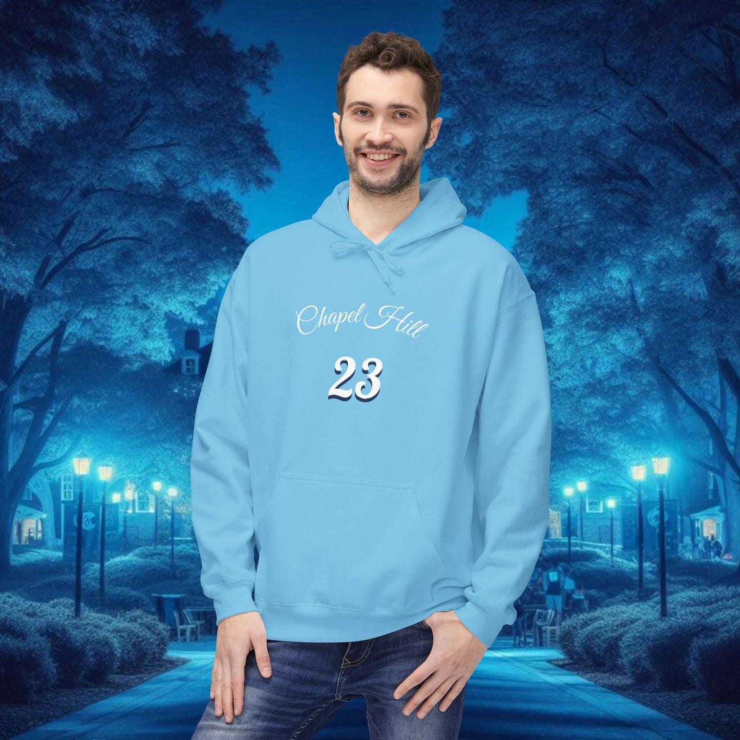 Chapel Hill 23 Unisex Fleece Hoodie, Cozy Sportswear for Fans, Game Day Apparel, Gift for Him/Her, Casual Wear