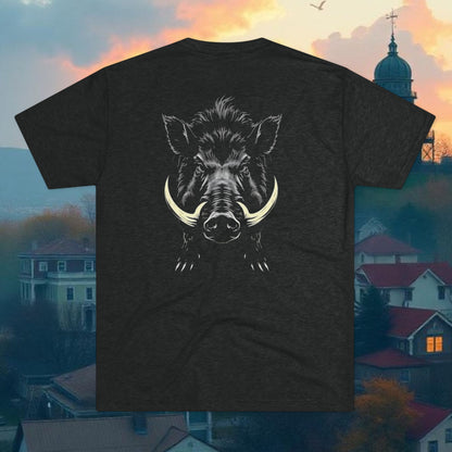 Boar Skull Graphic Tee — Vertical 479 Number Front, Fierce Wild Boar Back