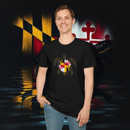 Turtle graphic Tee with Maryland Flag design Soft Style for ultra comfort
