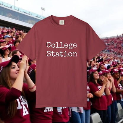 College Station Unisex Garment-Dyed T-Shirt | Casual Wear, College Apparel, Gift for Students, Everyday Style, Trendy Tees