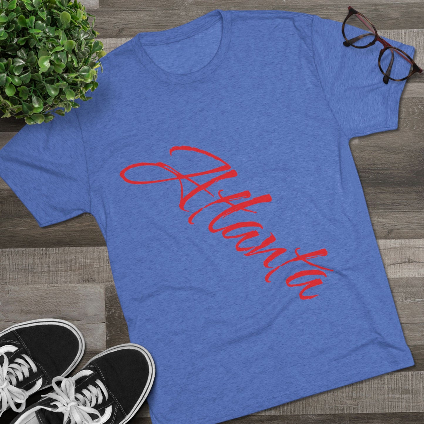 Atlanta Script Tee — Red Diagonal City Name T-Shirt, Tri-Blend Super Soft Style T-Shirt, Perfect for Gameday or a Night Out