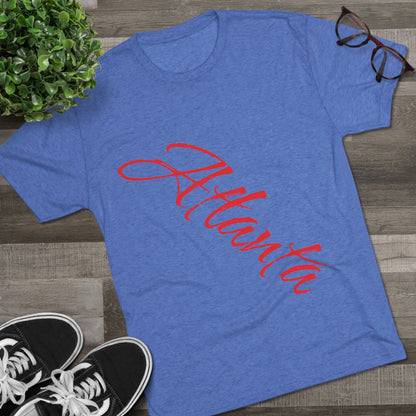 Atlanta Script Tee — Red Diagonal City Name T-Shirt, Tri-Blend Super Soft Style T-Shirt, Perfect for Gameday or a Night Out
