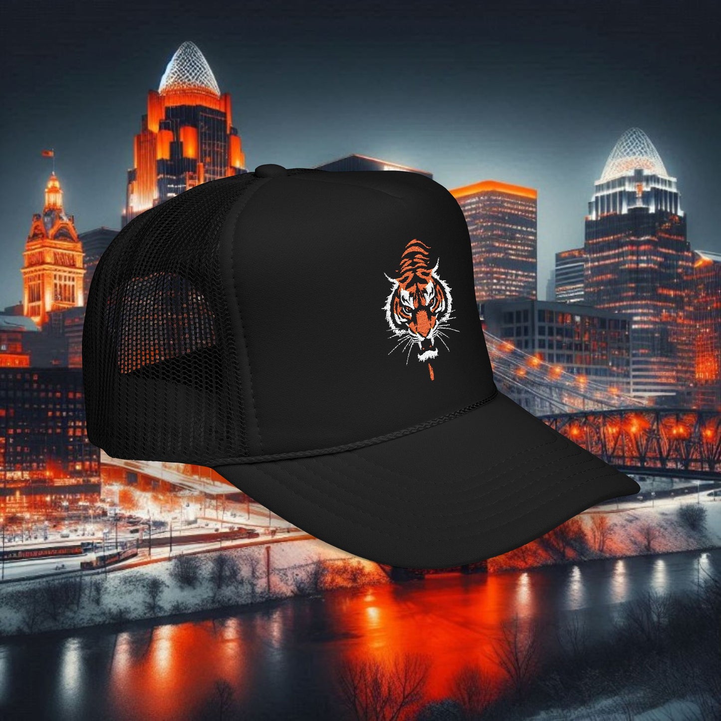 Embroidered  Bengal Tiger Foam Trucker Hat - Sporty Style, Perfect Gift for Fans, Great for Outdoor Activities, Adjustable Cap