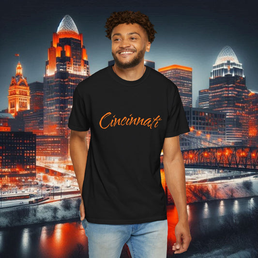 Cincinnati Script T-Shirt — Retro City Name Tee, Tri-Blend, Ultra Comfort, Perfect for Gameday