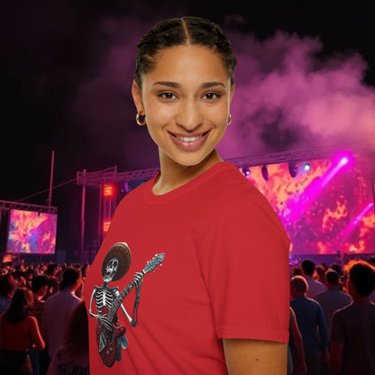 Skeleton Guitarist T-Shirt, Music Festival Shirt, Halloween Costume Tee, Vintage Rock Band Top, Unisex Graphic T-Shirt