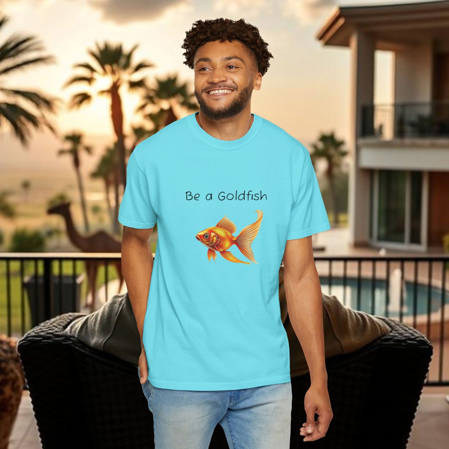 Be a Goldfish T-Shirt, Unisex Garment-Dyed Tee, Movie Reference Shirt, Casual Summer Shirt, Fun Gift for Athletes, Relaxed Fit Top