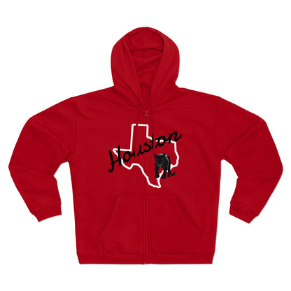 Houston Texas Zip Hoodie — State Outline With Houston Script & Lone Star Design