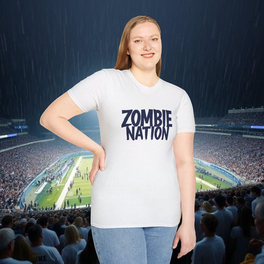 Zombie Nation Unisex Softstyle T-Shirt - White Out Fan Gear, Fan Apparel, Casual Wear, Gifts, Zombie Nation
