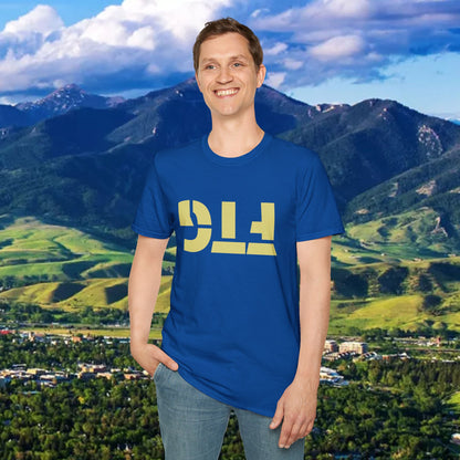 Upside Down FTG Unisex Softstyle T-Shirt - Trendy Fashion Tee, Everyday Comfort, Gift for Bobcat Fans, Gameday Wear, Relaxed Style