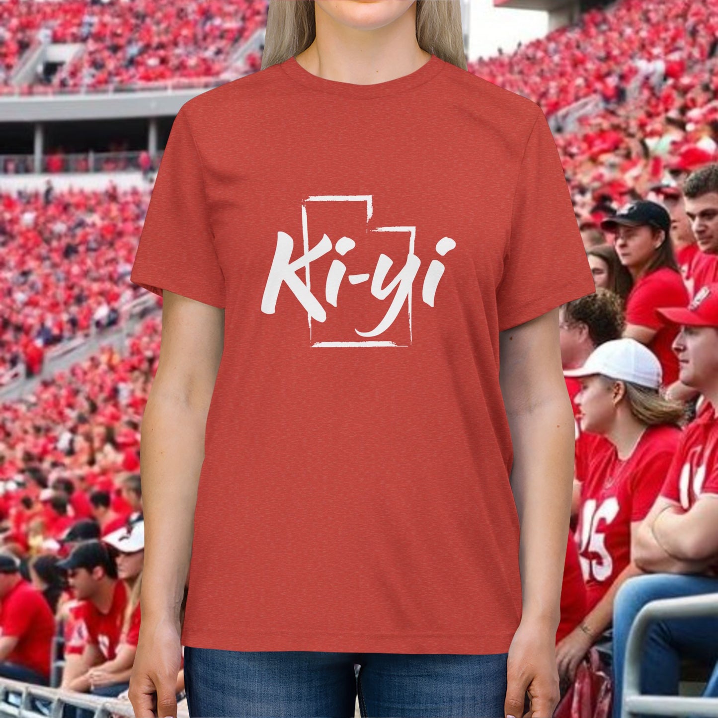 Ki-yi State Outline T-Shirt — Rustic Script Fan Tee