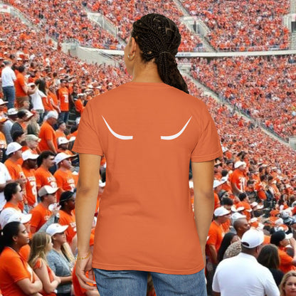 Austin Fan T-Shirt, Soft-style, front and back graphic. Stylish and fashionable tailgate attire.