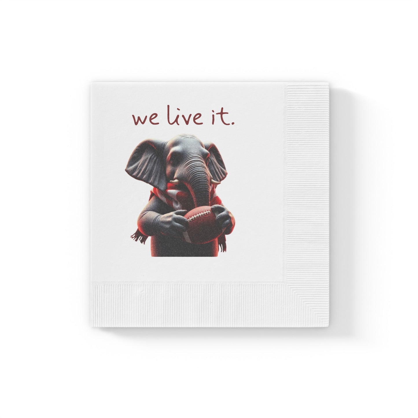 Elephant Football Party Napkins — "we live it." Printed Cocktail Napkins