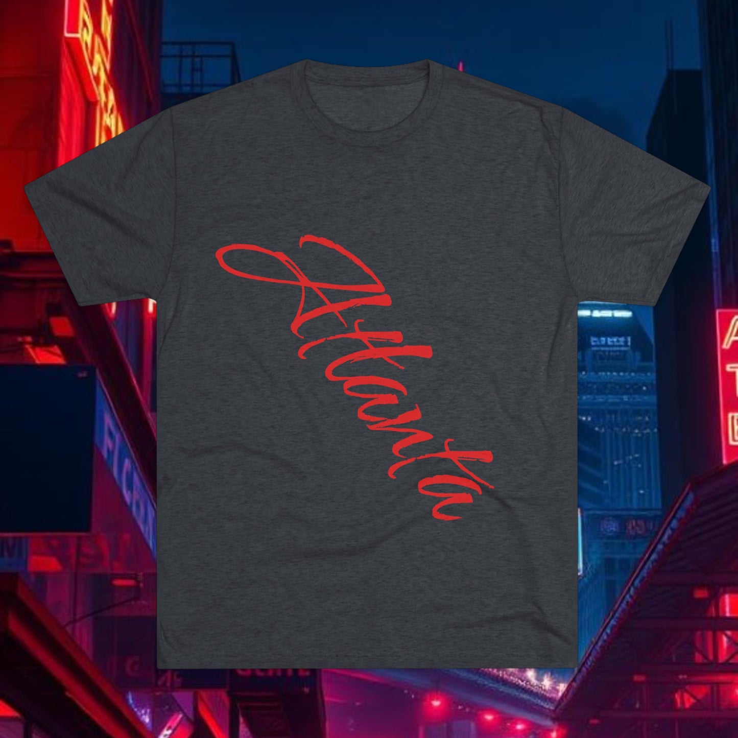 Atlanta Script Tee — Red Diagonal City Name T-Shirt, Tri-Blend Super Soft Style T-Shirt, Perfect for Gameday or a Night Out