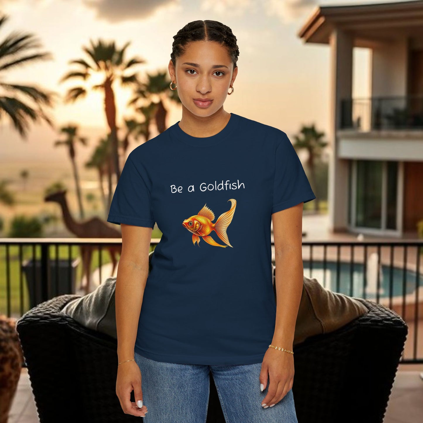 Be a Goldfish T-Shirt, Unisex Garment-Dyed Tee, Movie Reference Shirt, Casual Summer Shirt, Fun Gift for Athletes, Relaxed Fit Top