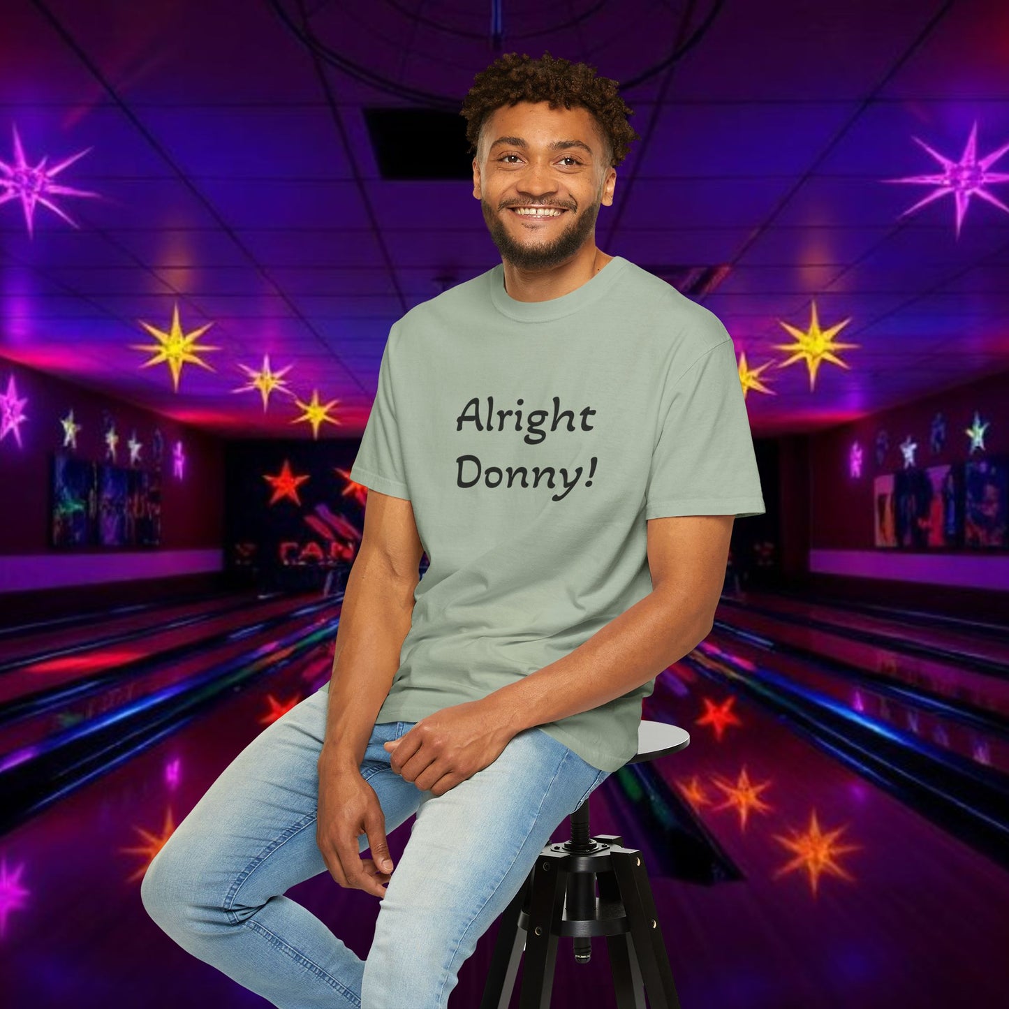 Vintage Garment-Dyed T‑Shirt — Minimal Retro Bowling Vibe, Lebowski Reference, Alright Donny