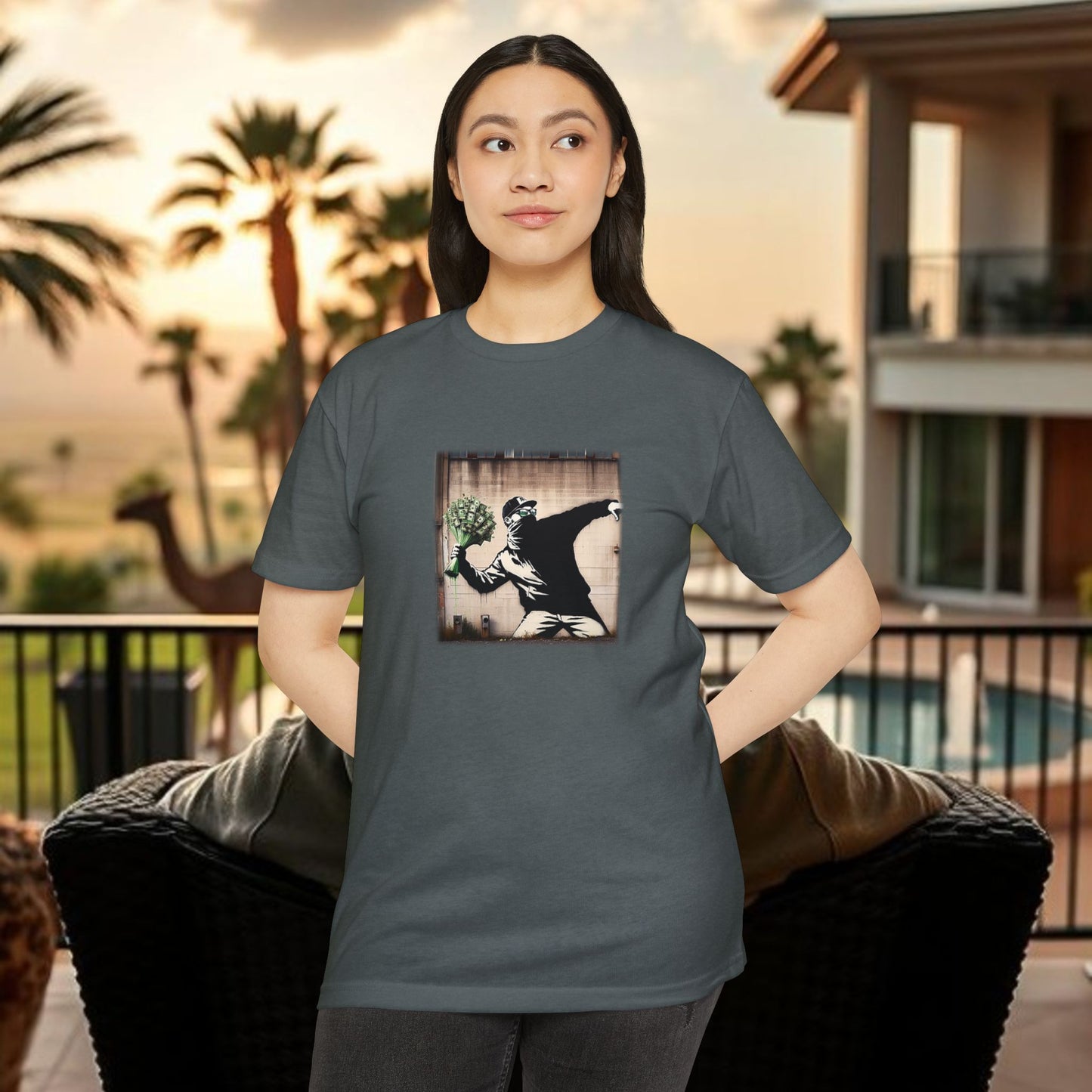 Wing Man Banksy Inspired Streetwear T-Shirt - Unisex Graphic Tee, Casual Wear, Unique Gift, Everyday Style, Urban Vibe, Festival Outfit