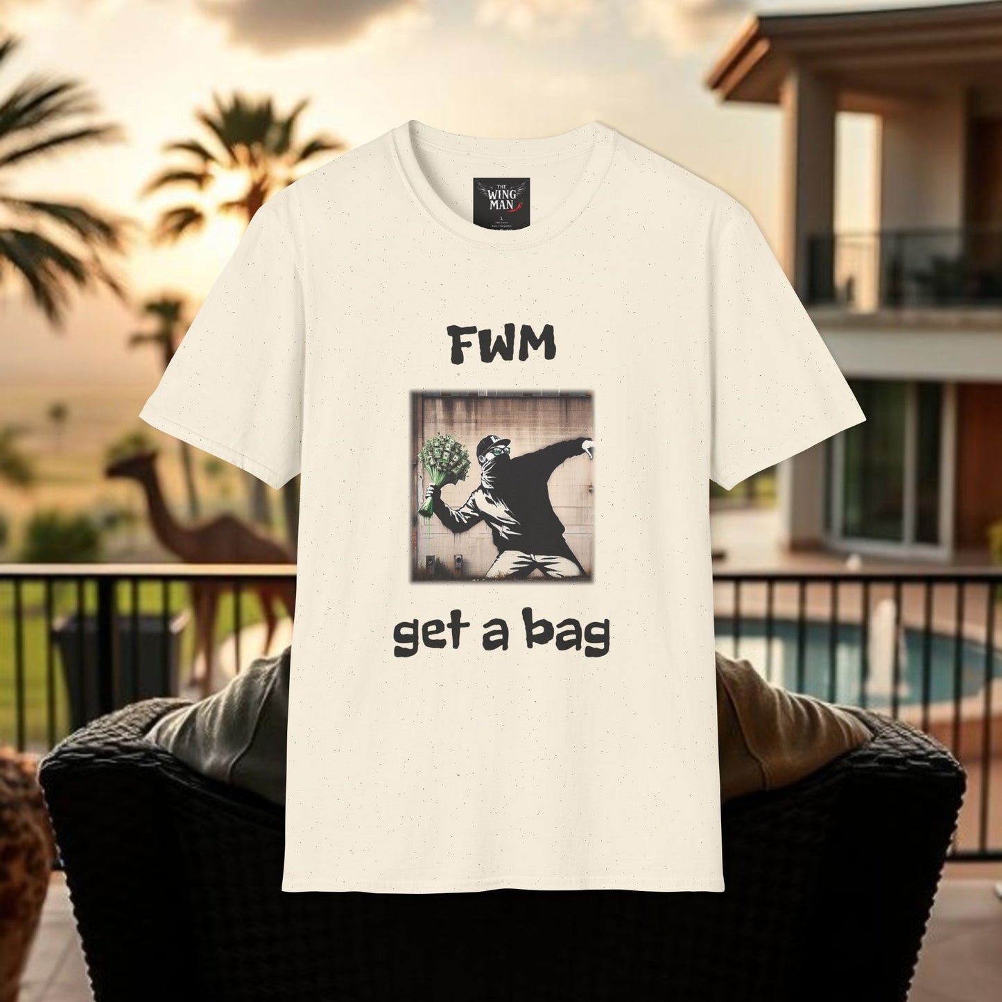 T-Shirt — "FWM Get a Bag" Graphic Tee (Banksy-Style Street Art)