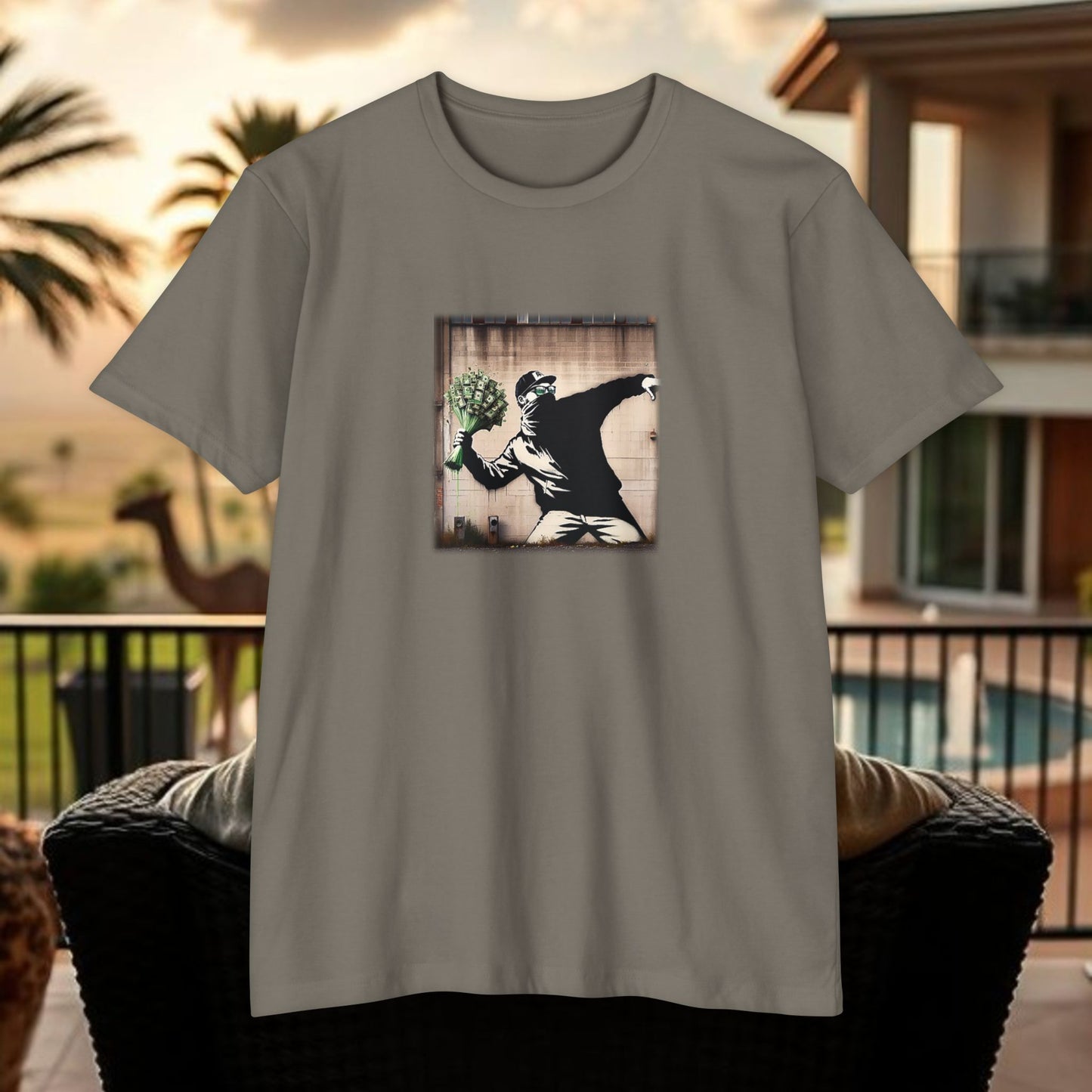 Wing Man Banksy Inspired Streetwear T-Shirt - Unisex Graphic Tee, Casual Wear, Unique Gift, Everyday Style, Urban Vibe, Festival Outfit