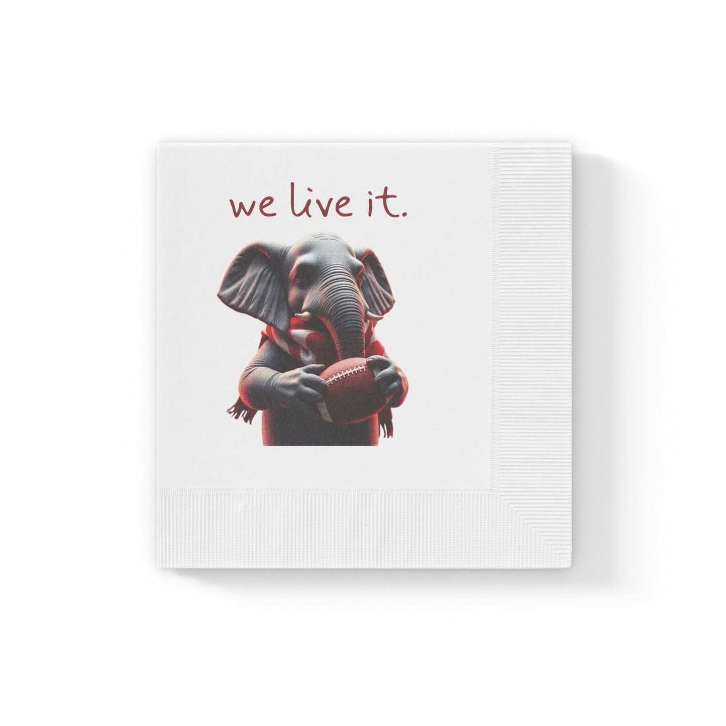 Elephant Football Party Napkins — "we live it." Printed Cocktail Napkins