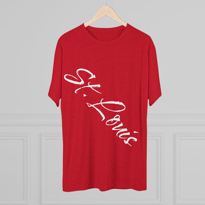 St. Louis Script Tee — Diagonal Red Script City Baseball and Hockey T‑Shirt