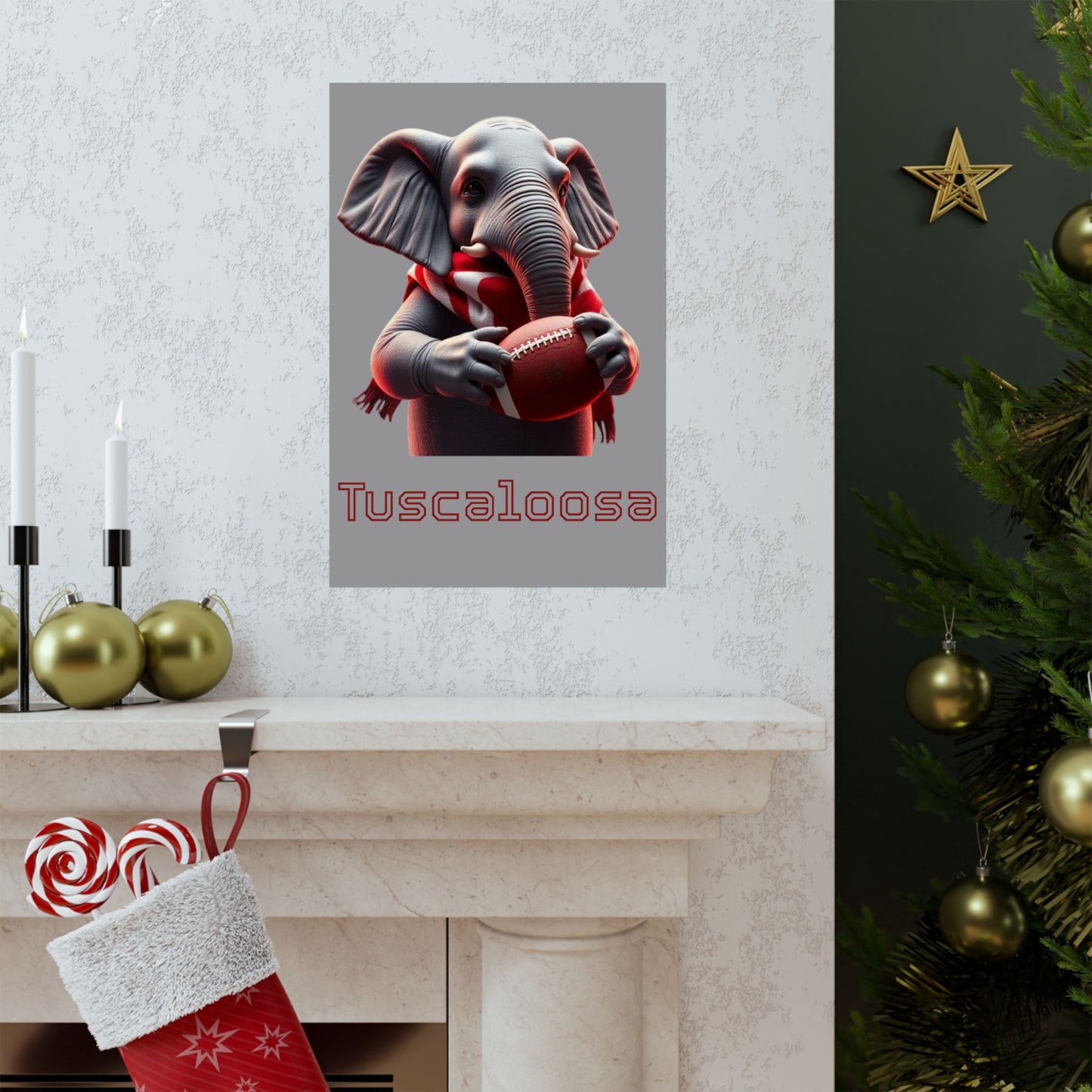 Tuscaloosa Elephant Football Poster, Matte Wall Art, Home Décor, Gift for Sports Fans, Kids Room Decoration, Alabama Pride