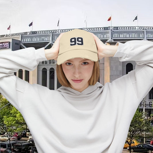 Baseball Stars Distressed Unisex Baseball Cap with Custom Number 99, Trendy Hat for Casual Outfits, Gifts for Sports Lovers
